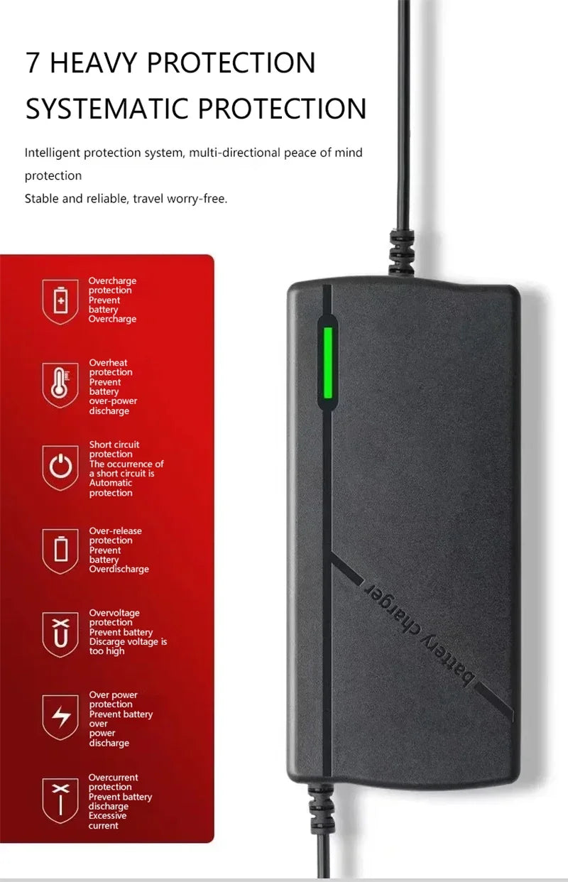 72V 60V 2A/3A/5A 20S 16S 18650 Lithium Battery Charger DC 5.5*2.1mm, Multiple Plug Options, Intelligent Charger EU/US/UK/AU
