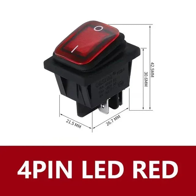 2Pcs KCD4 IP67 Waterproof 4Pin Rocker Switch Auto Boat Marine DPDT 12V/220V Heavy Duty Push Button Switch with LED Light