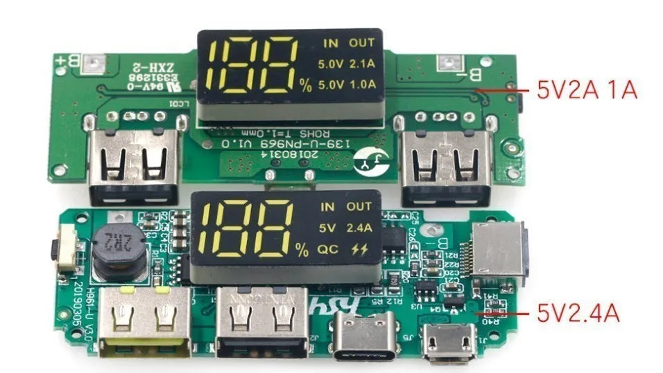 Lithium Battery Charger Board LED Dual USB 5V 2.4A Micro or Type-C USB Mobile Power Bank 18650 Charging Module