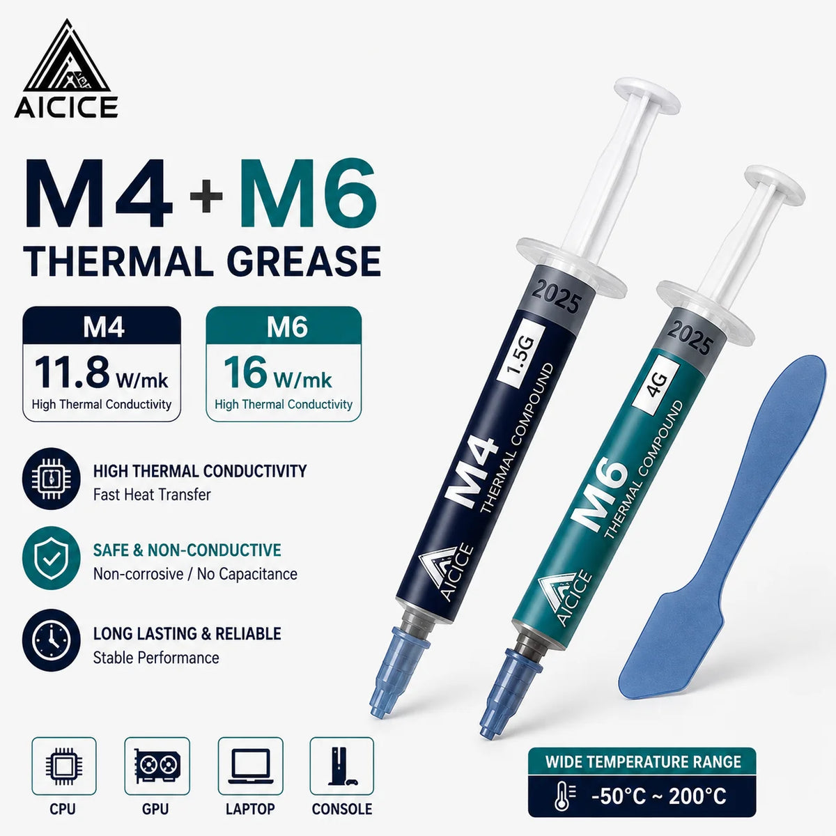 AICICE M4 M6 Performance Thermal Grease 11.8‑16W/mK Non‑Conductive Silicone Paste 1.5/4/8g For CPU GPU Laptop Desktop Heatsink