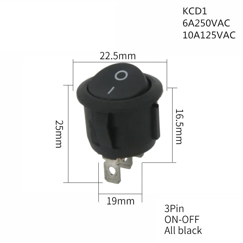 1PCS ON/OFF Round Rocker Switch LED illuminated Car 12V 24V / 6A 250V / 10A 125V 2/3/4PIN Switch 20MM