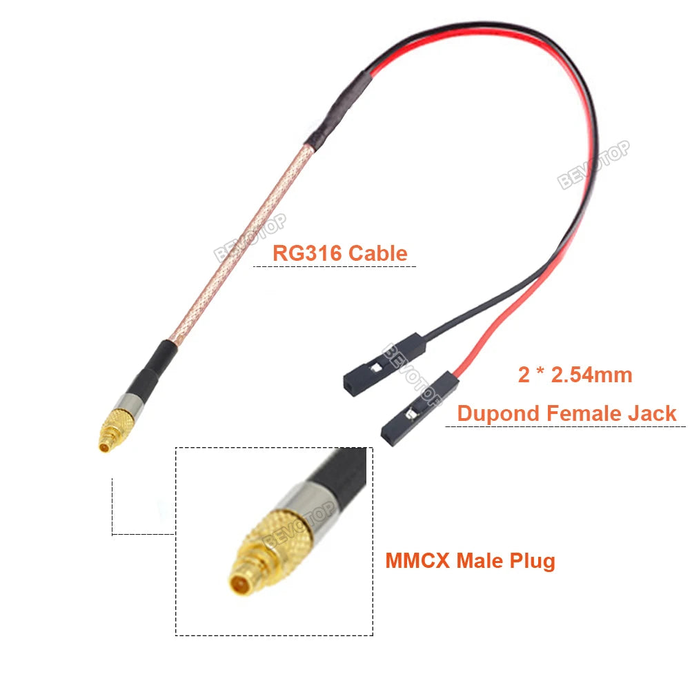 1PCS MMCX to DuPont Line MMCX Male Straight / Right Angle to Dual DuPont 2.54mm Female Jack Test Extension BEVOTOP RG316 Jumper