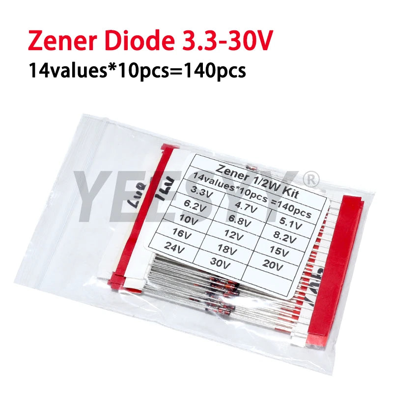 1/2w 0.5W Zener Diode 3.3-30V 14values*10pcs=140pcs Assorted Assortment Set New electronic diy kit 3.3-30V