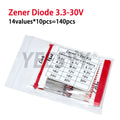 1/2w 0.5W Zener Diode 3.3-30V 14values*10pcs=140pcs Assorted Assortment Set New electronic diy kit 3.3-30V
