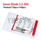 1/2w 0.5W Zener Diode 3.3-30V 14values*10pcs=140pcs Assorted Assortment Set New electronic diy kit 3.3-30V