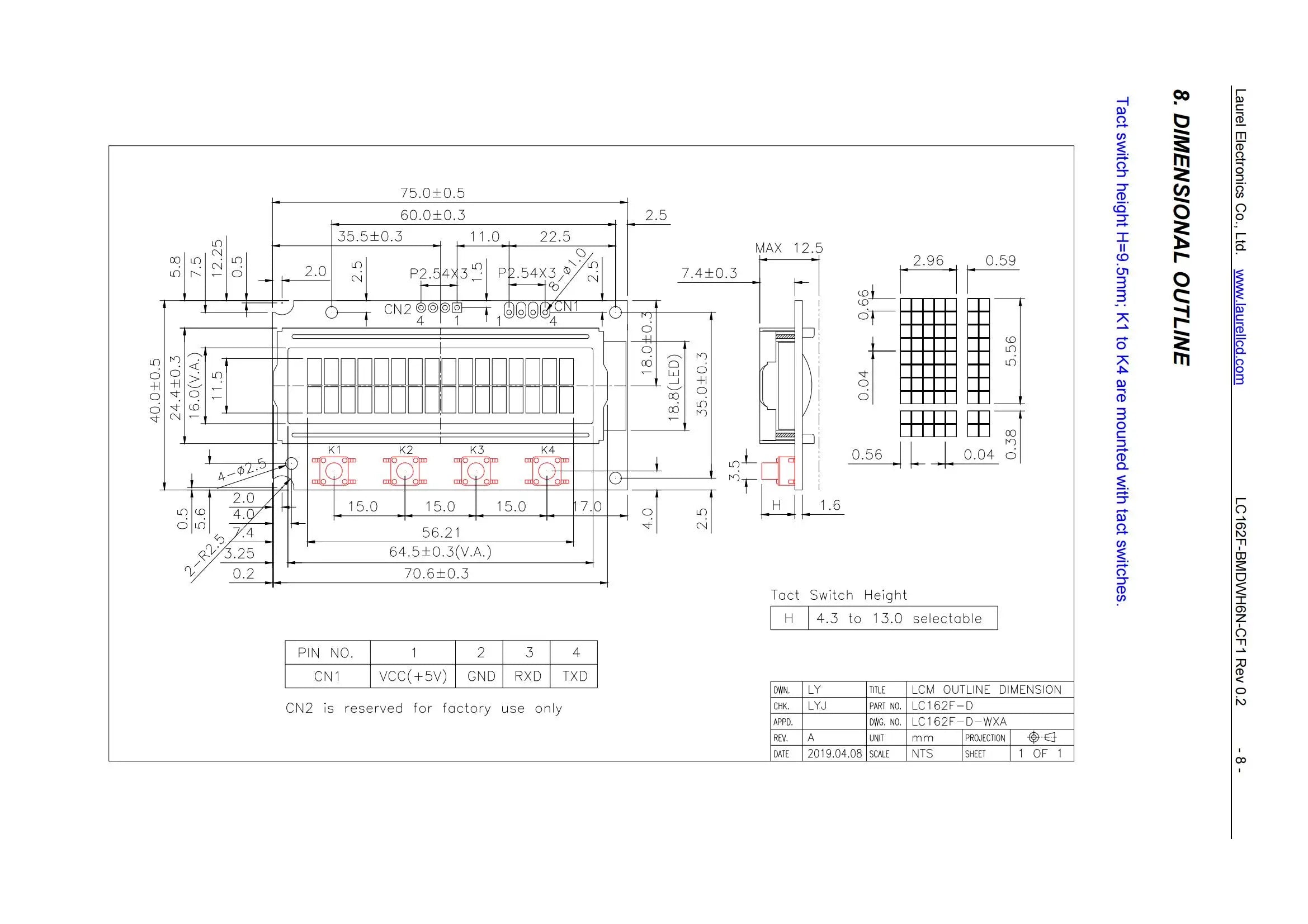 RS232 1602 16x2 LCD Display  Module  LC162D 3 size Blue Green Screen with switch AT89S5224AU Industrial Lcd Factory