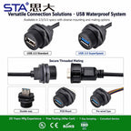 USB 2.0 Port Industrial Waterproof Connector IP67 Molded Male Female Aviation Plug Data Transfer Extension Cable 0.3 0.5 1M