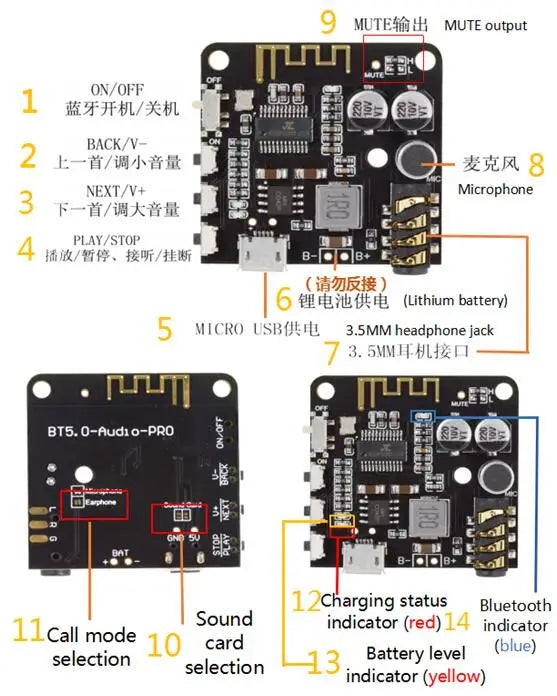 1-10pcs Bluetooth 5.0 Audio Receiver Board MP3 Lossless Decoder Wireless Stereo Music Module 3.7-5V XY-BT-Min