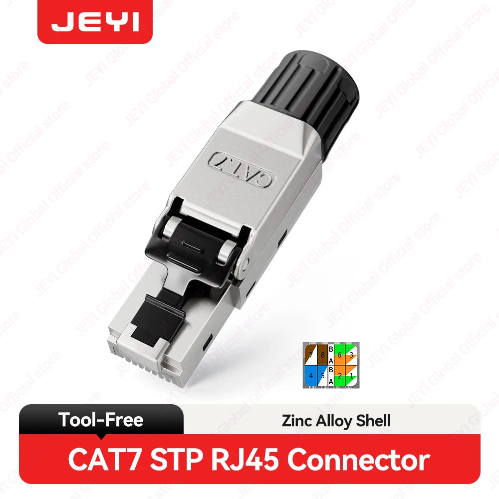 JEYI CAT8/CAT7/CAT6A RJ45 Toolless Ethernet Cable Connector 40Gbps/10Gbps Shielded Network Cable Plug for 22-24AWG STP Lan Cable