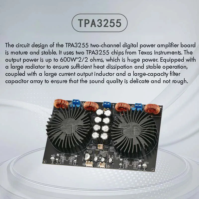 TPA3255 Digital Power Amplifier Audio Board Class D 2.0 Sound Amplifiers Stereo Home Audio Amp 600Wx2