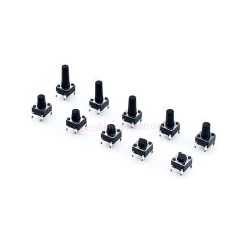 20PCS 6X6 Tact Switch 6*6*4.3/5/6/7/8/9/10mm Pins 2/4 Feet Horizontal Bracket Push Button Switch DIP PCB Micro Key Switch