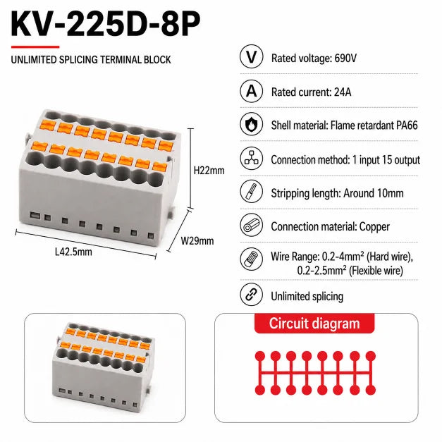 1Pc Wire Electrical Cable Connectors Plug-in Terminal Block PTFIX 2.5mm² Splitter Spliceable DIN-Rail Mounting Junction Box Too