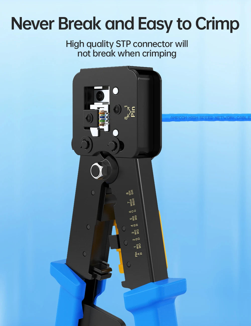 AMPCOM RJ45 Connector 50U Gold Plated CAT7 CAT6 CAT5E Pass through Modular Plug 8P8C Crimp End for Solid Wire Stanrded Ethernet