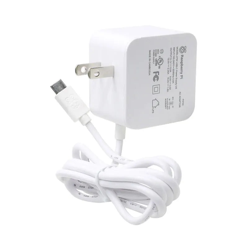 Official Raspberry Pi 5 Power Supply 27W Supports PD Standard USB-C PD 5.1V5A for RPI 5