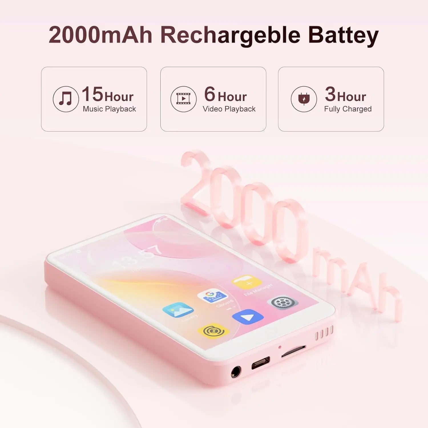 16GB/80GB  MP3 Player Android 9.0 with Bluetooth and WiFi, 4.0-inch with speakers, FM radio, eBooks, capacity up to 512GB