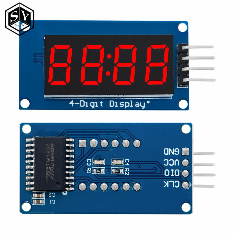 TM1637 4-Digit 0.36-Inch Red 7-Segment LED Display Module - Serial Interface Driver Board for Arduino Clock