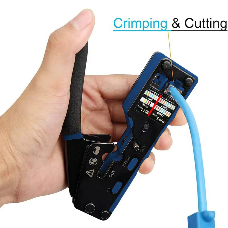 RJ45 RJ11 Crimp Tool Kit Pass Through Cat6 Crimping Tool For Cat5 Cat5e Cat6 8P6P Connector, All-in-one Ethernet Crimper