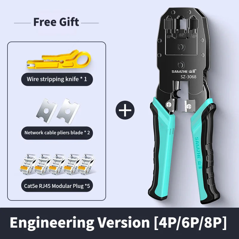 SAMZHE Alloy Steel Crimp Plier RJ45 Crimper Stripper Cutter for Cat5e/6/7/8 Ethernet Wire Tool With Dovetail Clip Double 8P
