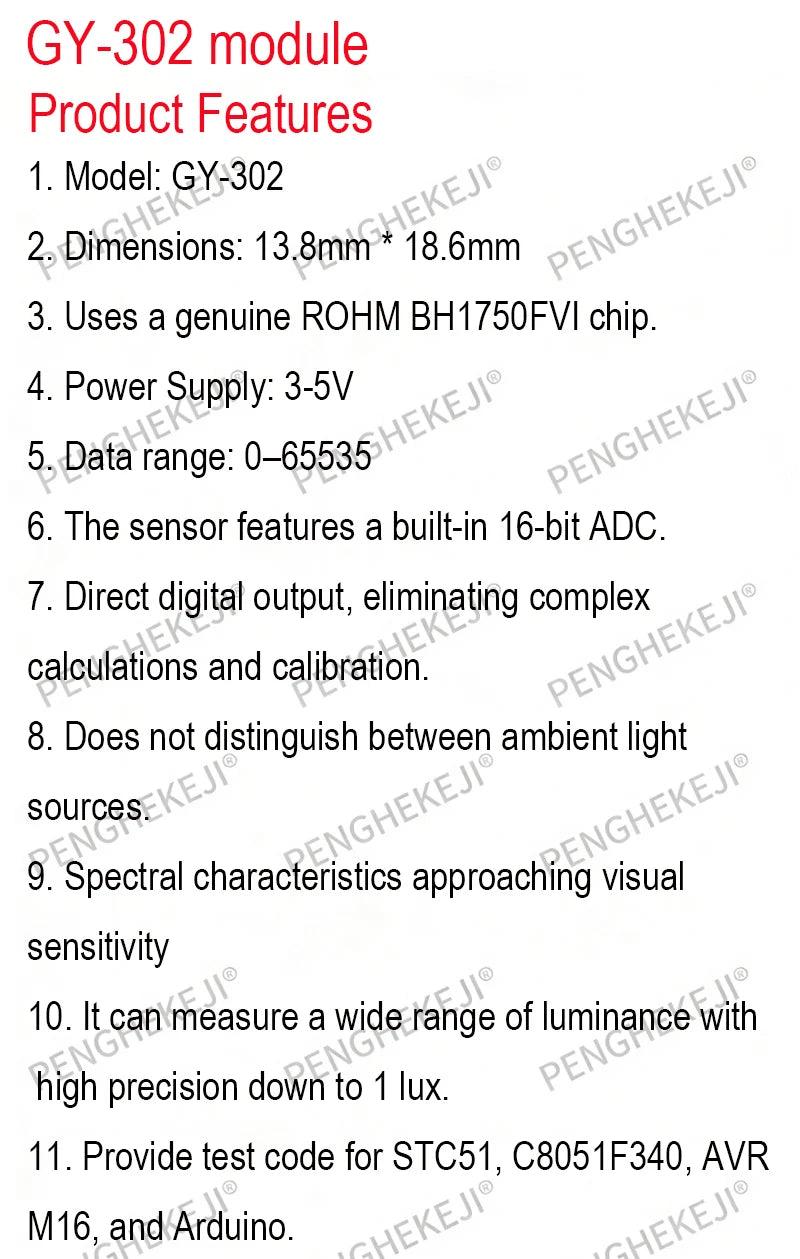 1/3/5PCS BH1750 for light intensity illumination module GY-30 /GY-302 for sensor module BH1750FVI