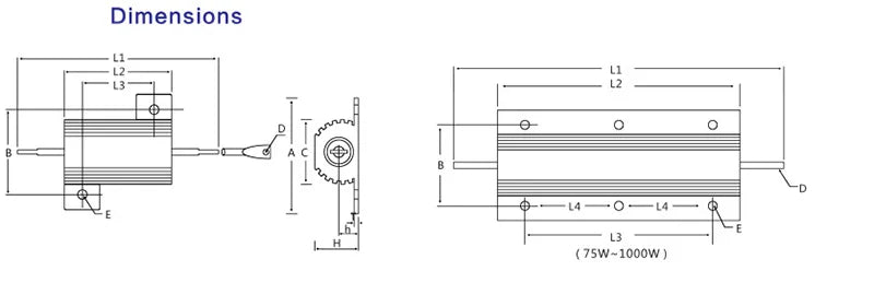 RX24 100W 50W Watt Power Metal Shell Aluminium Gold Resistor 1R 2R 3R 4R 5R 6R 8R 10R 15R 20R 30R 40R 100R 200R 220R Resistance