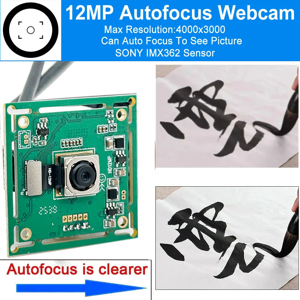 HD Autofocus 12MP 4K 4000 x 3000 Mjpeg Mini USB2.0 Webcam Board CMOS IMX362 Sensor UVC OTG USB Webcam Module For Windows Android