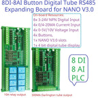 Arduino NANO V3.0 IO Board DC12V/24V RS485 8CH Relay 4-20mA 0-10V Analog Input Opto Isolated Simple PLC Timer Module