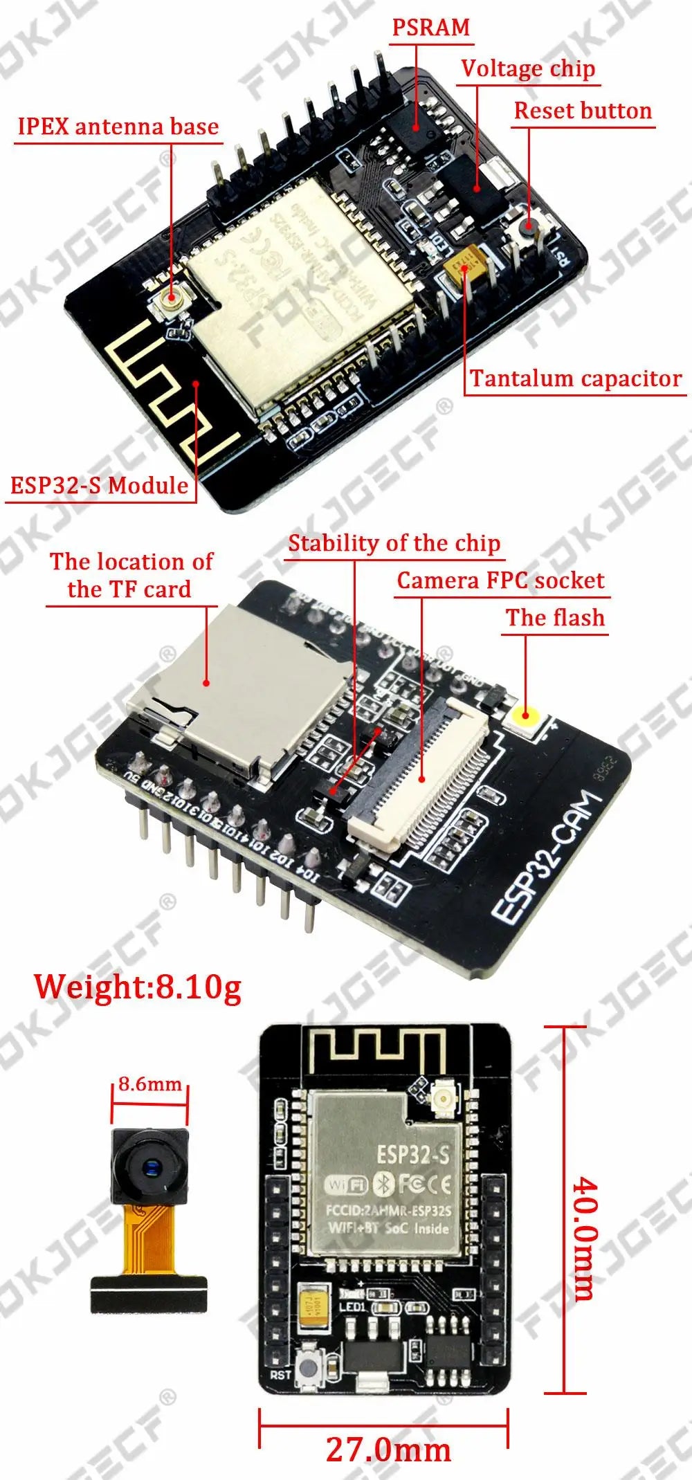 ESP32-CAM WiFi Module ESP32 serial to WiFi ESP32 CAM Development Board 5V Bluetooth with OV2640 Camera Module + 3DBI Antenna