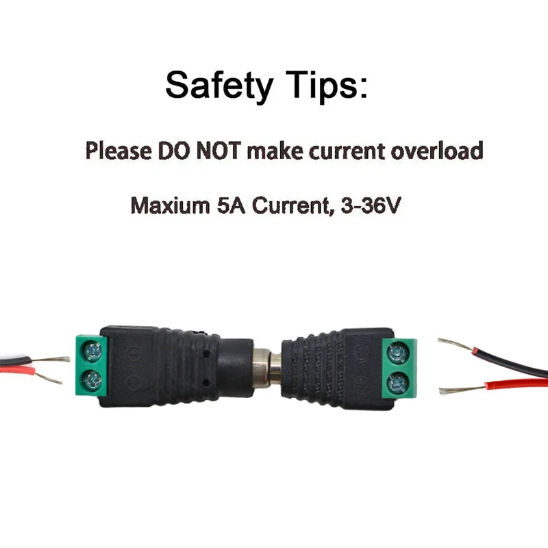 DC 12V Male Female Connectors 2.1*5.5mm Power Plug Adapter Jacks Sockets Connector For Signal Color LED Strip CCTV Camera