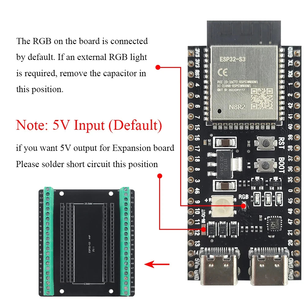 ESP32-S3 Development Board with Expansion Adapter Kit 2.4G Wifi BT Module MCU ESP32-S3WROOM1 N16R8 44Pin Type-C ESP32S3