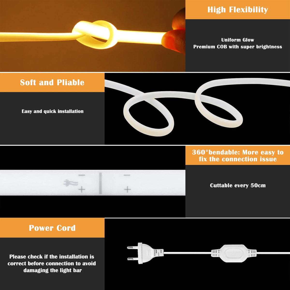 High Bright 220V 230V COB LED Milky Neon Strip Lights 288LEDs/M 3000K 4500K 6000K Waterproof Super Flexible Ribbon Tape 1-100M