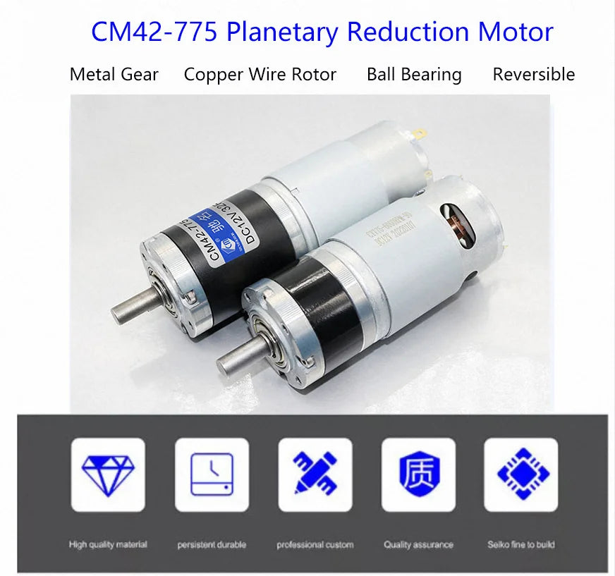 42MM 775 12V 24V DC Reducer Motor Planetary Gearbox High-Power High Torque 253KG Slow Speed Regulating Low-Speed Motor