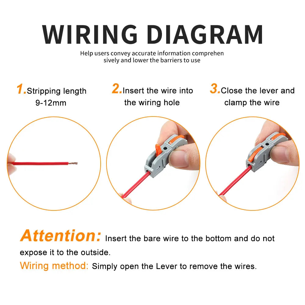 100Pcs 221 Series Boxed Lever Wire Connectors Quick Splicing Terminal Block 0.2-4mm² 32A 250V Electrical Cable Connector Set