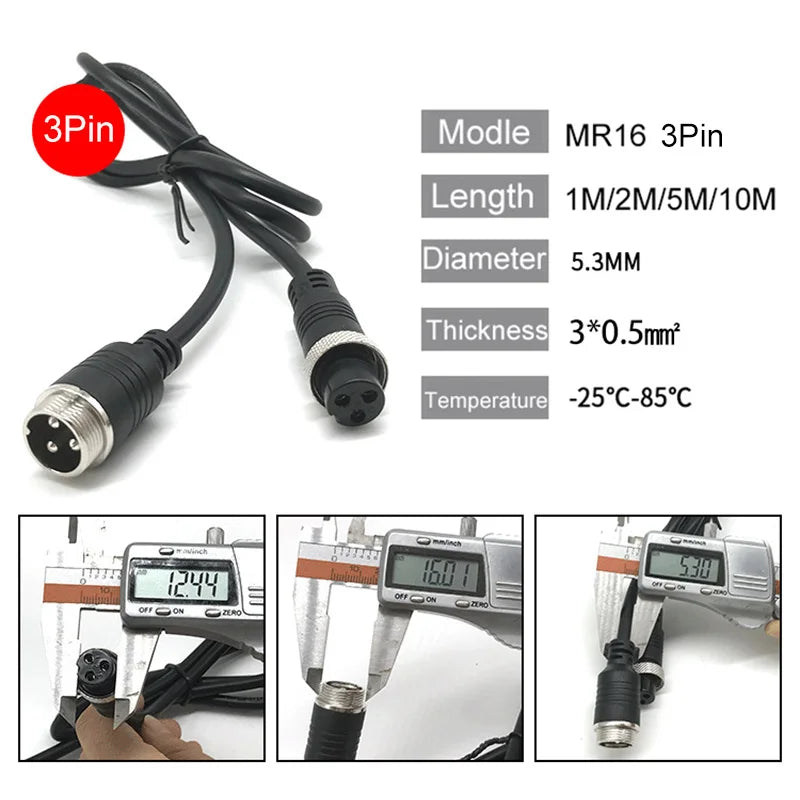 M16 2pin 3p 4p 5p 6p 7p 8p 9p 10Pin GX16 6pin Male to Female Aviation Video Extension Connect Cable 1M-10M for Car Camera System
