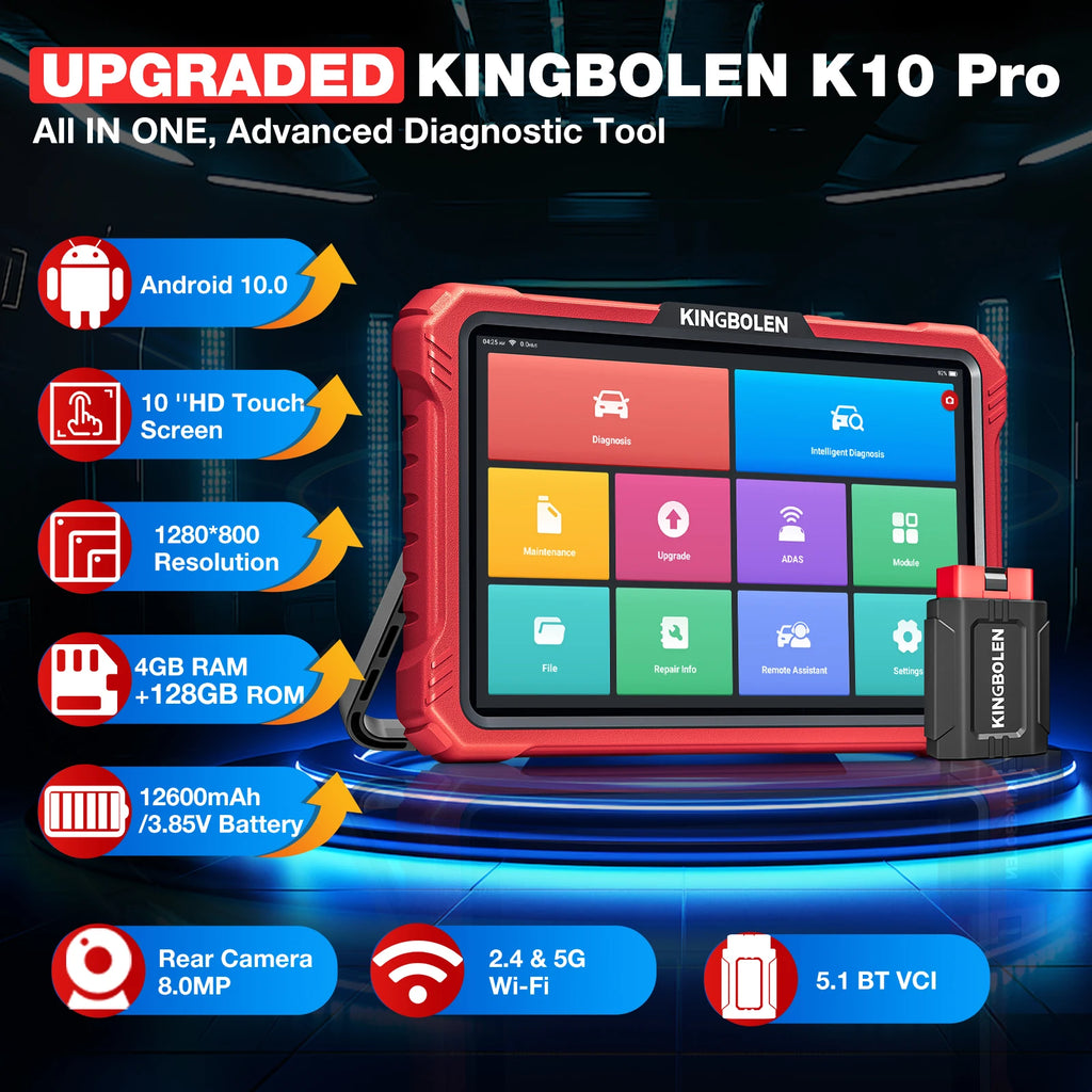 KINGBOLEN K10 Elite / K10 PRO 10" Bidirectional OBD2 Diagnostic Scan Tools Topology Map,40+ Resets,ECU Coding,FCA,CAN FD,DOIP