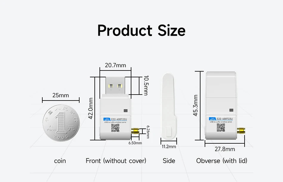 LoRa Module USB Interface 230/400/900MHz E22-230/400/900T22U 22dBm With Antenna RSSI LBT 5KM DIP Module CDSENT