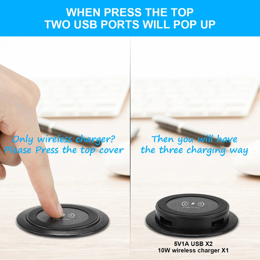 Fast Wireless Charger Pop-up Desktop Embedded Fast Wireless Charger With USB Port 30W Universal For Iphone Xiaomi Smartphone