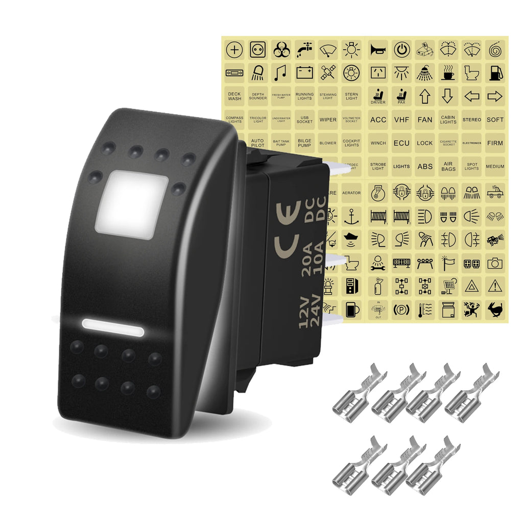 12V 20A White Lens Led Rocker Switch SPST / DPDT / Latching ON-OFF / Momentary (ON)-OFF-(ON) For Carling Switch Replace
