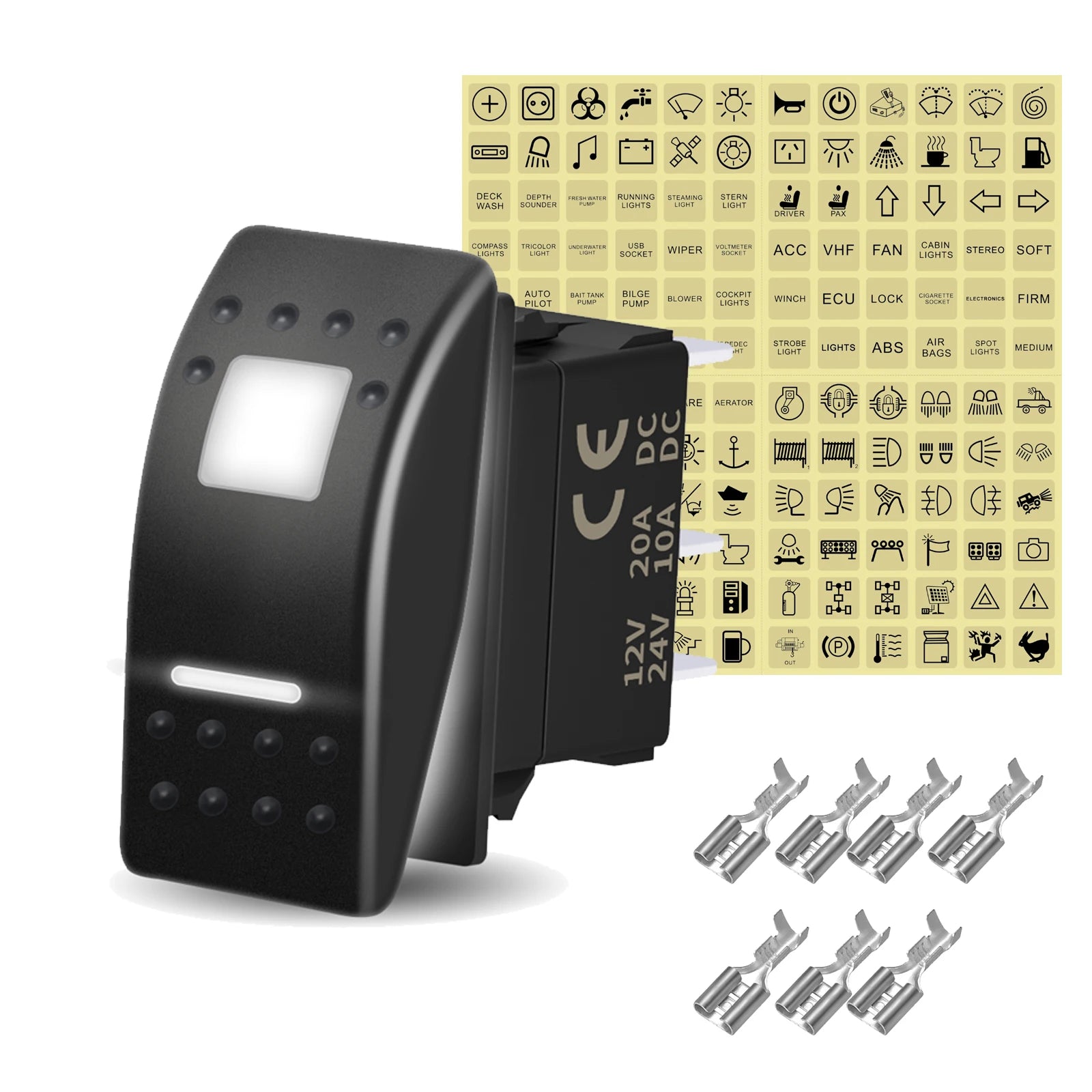 12V 20A White Lens Led Rocker Switch SPST / DPDT / Latching ON-OFF / Momentary (ON)-OFF-(ON) For Carling Switch Replace