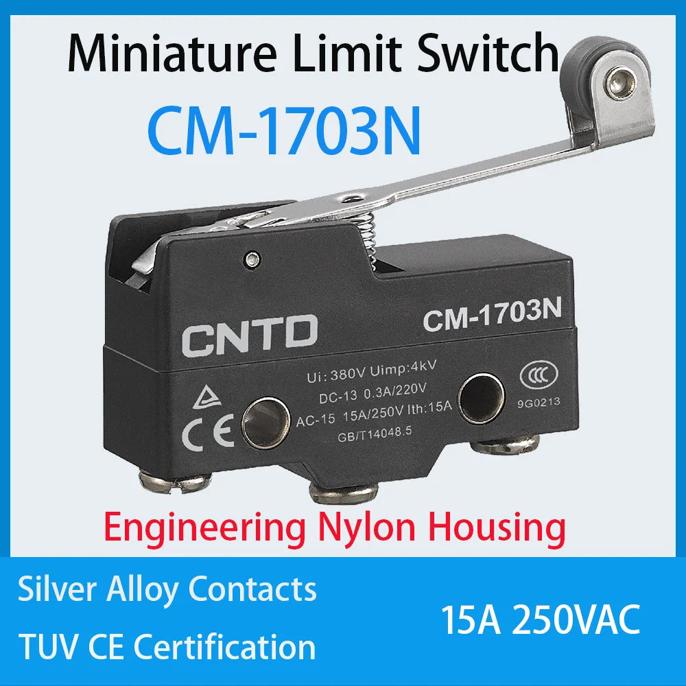 CNTD CM-1703 CM-1703K CM-1703N Micro Switch Limit Switch Travel Switch Self-Resetting Long Handle Roller Snap Action Electrical