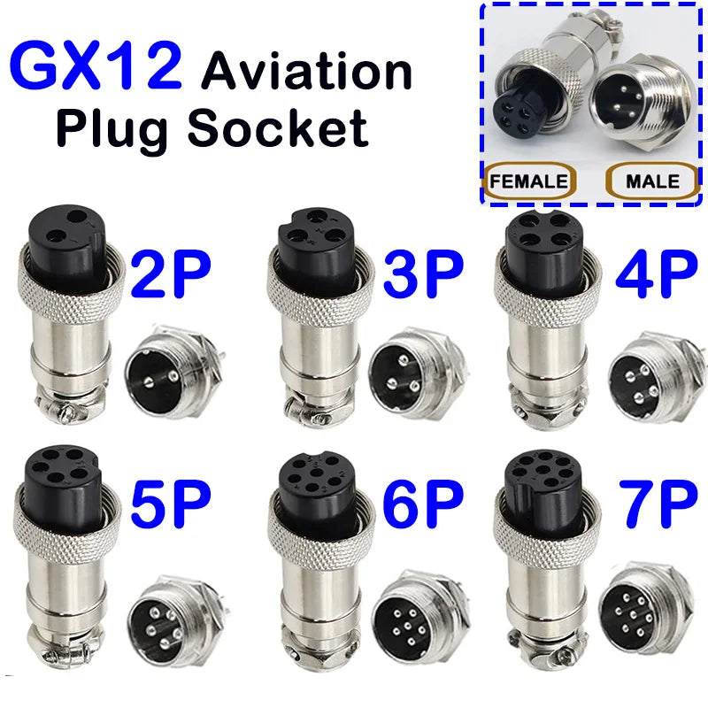 Connector GX12 small metal aviation socket 2/3/4/5/6/7pin electric cable terminal fixed type and butt mobile type Female&male