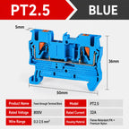 1-50Pcs PT2.5 Feed Through Terminal Block Push In Spring Connector 800V 32A 0.2-2.5mm2 DIN Rail NS35 Screwless Electrical Wiring