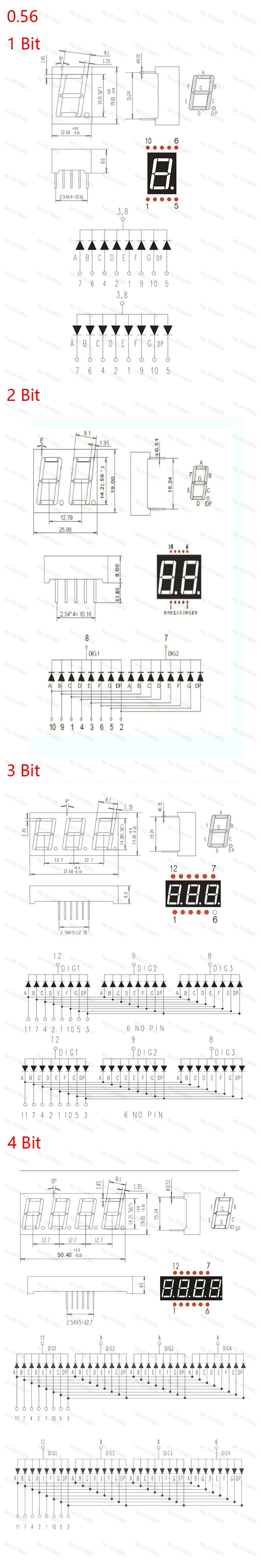 5Pcs LED Digital Tube Display 0.28/0.36/0.4/0.56/0.8-Inch 1/2/3/4-Bit 7 Segment Common Cathode/Anode Red/White/Yellow/Green/Blue