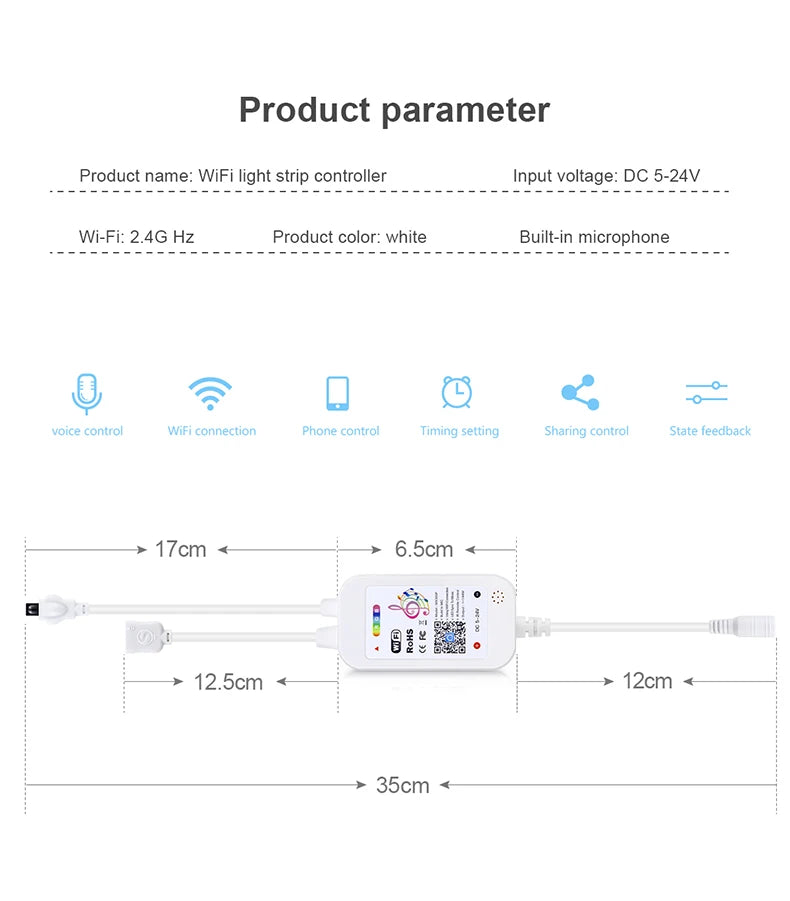 DC 12V Tuya Smart Life WIFI Controller / Bluetooth Smart Accessory Power Adapter for RGB LED Strip COB LED Light 2835/5050