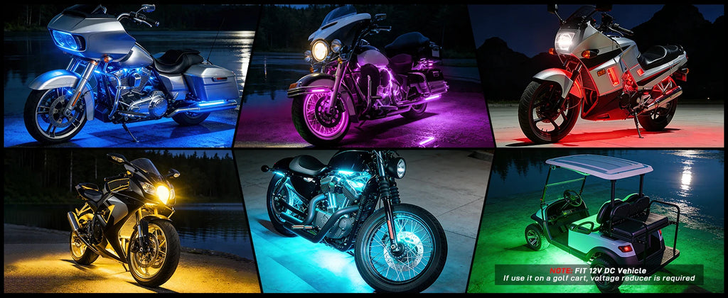 Nilight 8PCS Motorcycle RGB Led Light Kit Waterproof Multi-Color Atmosphere Lights Lamp with 4Key RF Wireless Remote for Harley Davidson Honda Kawasaki Suzuki