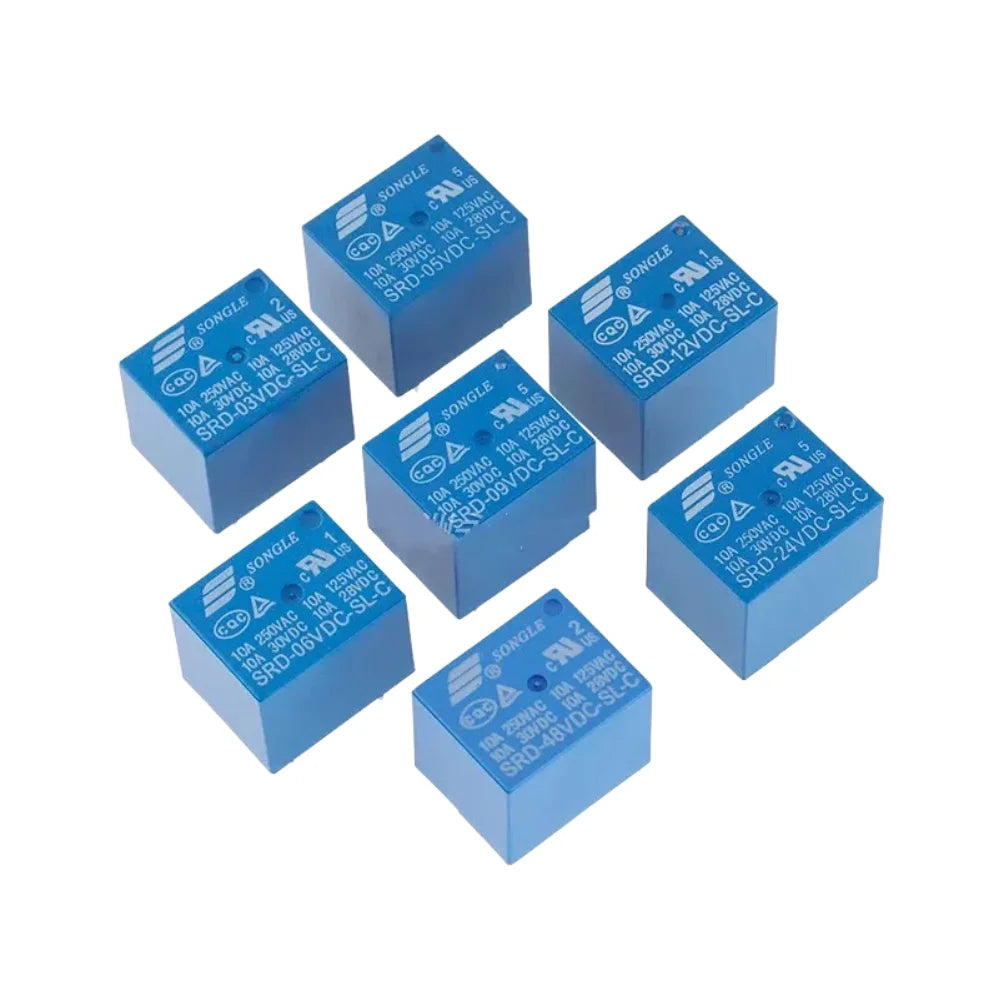 5 Pieces Power Relays SRD-03VDC 05VDC 06VDC 09VDC 12VDC 18VDC 24VDC 48VDC-SL-A SL-C T73 7A 10A 15A 4Pin 5Pin for Electronics