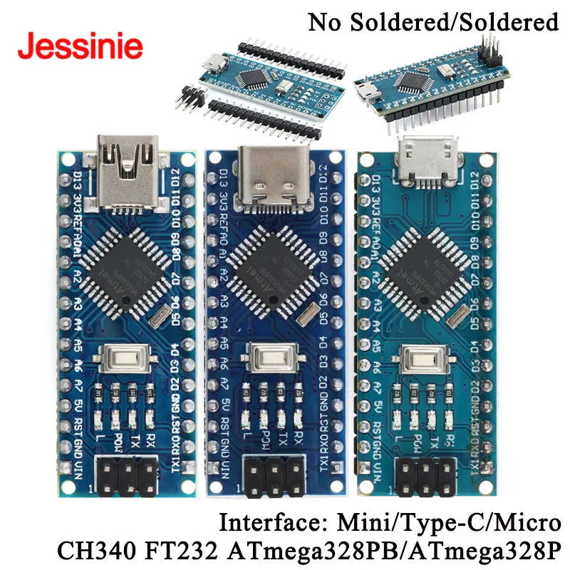 Nano V3.0 Development Board FT232/CH340 ATmega328PB/ATmega328P Drive Microcontroller Module MINI/Type-C/Micro USB Cable