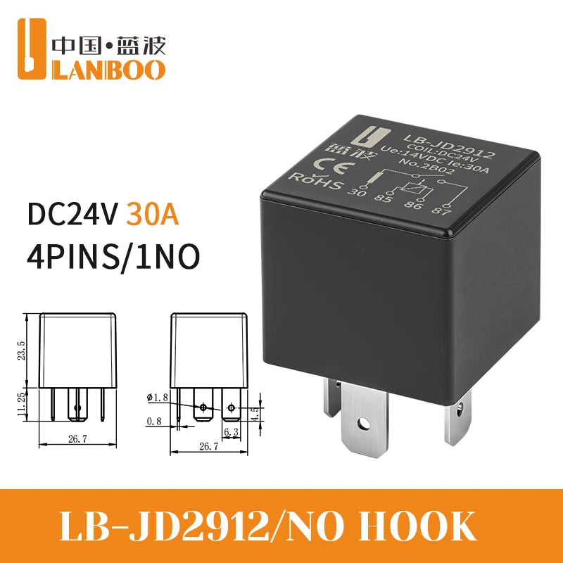 LANBOO 30A High Current Car/Auto Relay 12V 24V 30A with 4PIN/5PIN Applications Include Lighting Control and Horn Control.