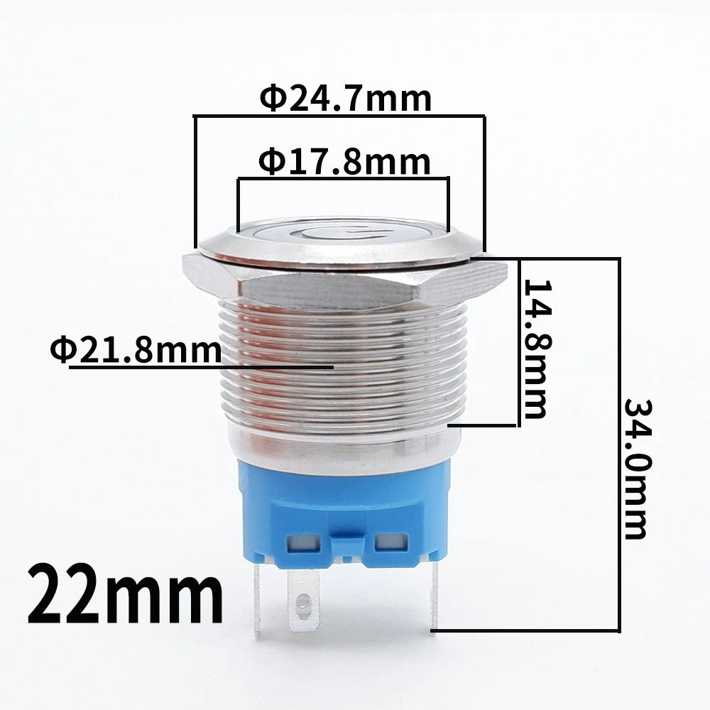 5PCS 16/19/22MM Waterproof Metal Push Button Switch LED Light Momentary Latching Car Engine Power Switch Socket 5V 12V 24V 220V