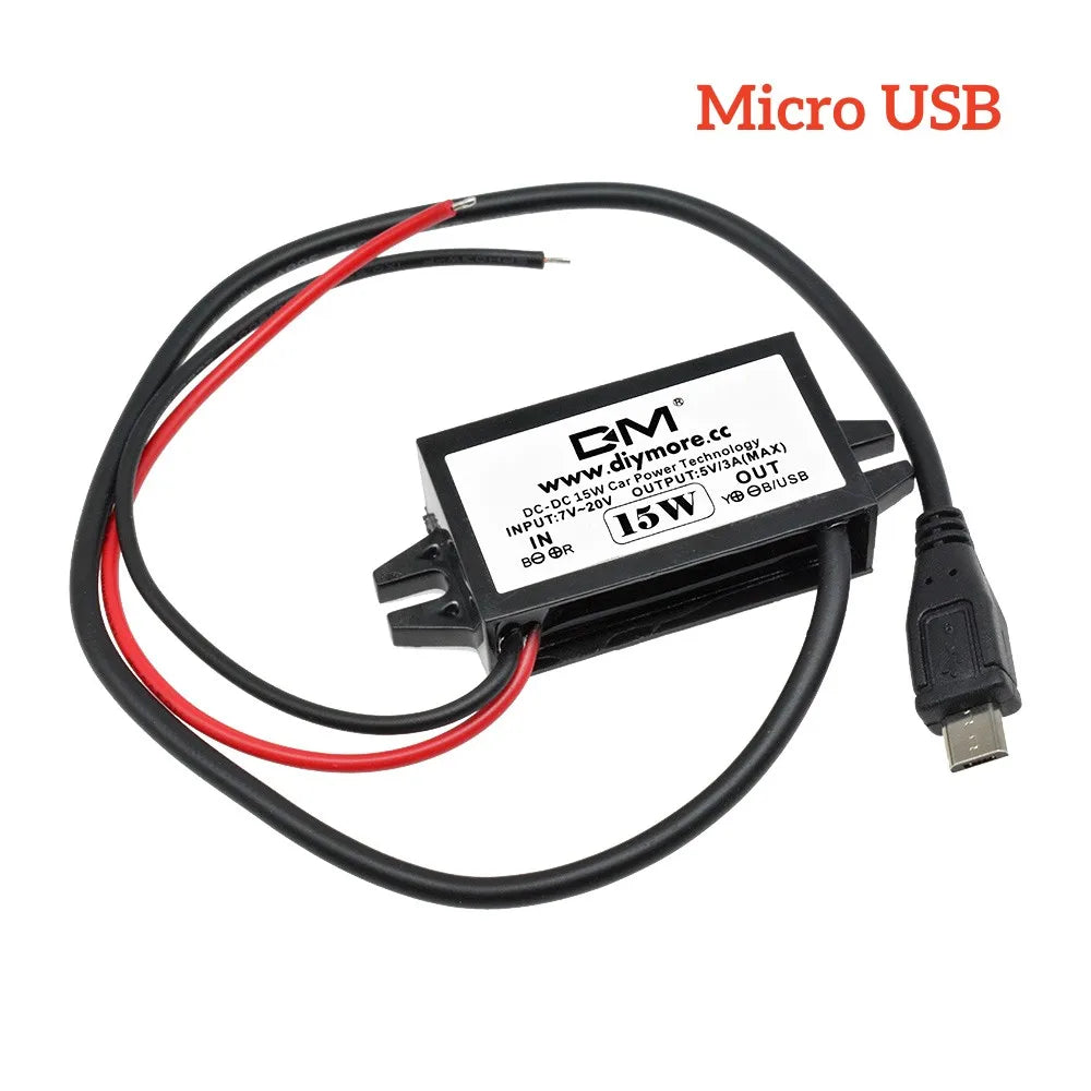 DC-DC Step Down Buck Converter Power Supply Module for Car 12V to 5V 3A 15W for Car Male Female USB Mini USB Micro USB Adapter