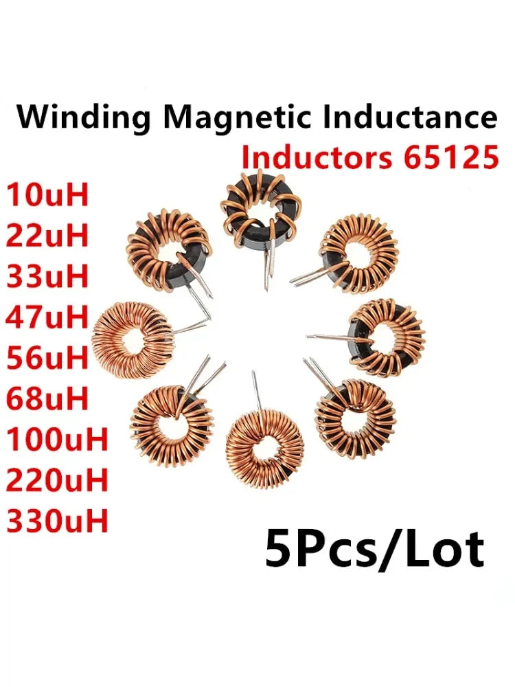 5Pcs 10/22/33/47/56/68/100uh220uH Toroid Core Inductors 65125 Winding Magnetic Inductance Iron Gauge Aluminum Magnetic Ring Coil